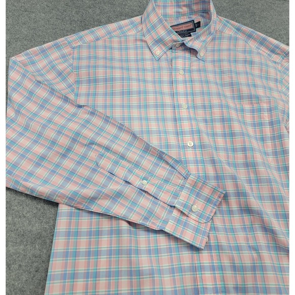 Vineyard Vines Other - Vineyard Vines Murray Shirt Mens Large Pink Blue Check Button Down Long Sleeve